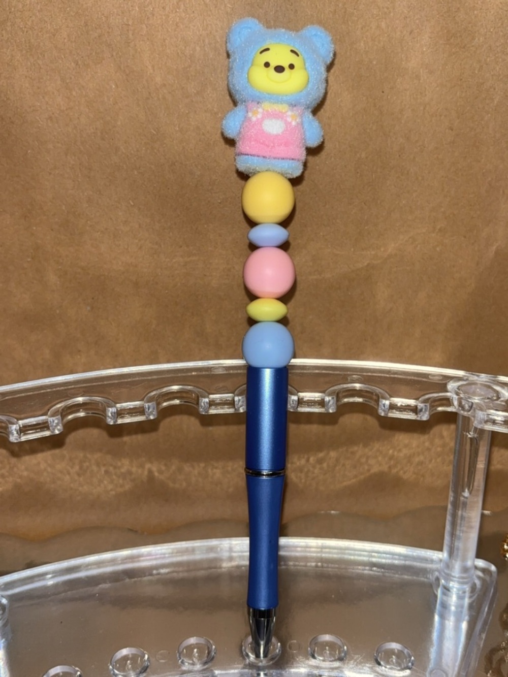 Blue winnie Bead Pen - Cute Pastel Novelty Pen